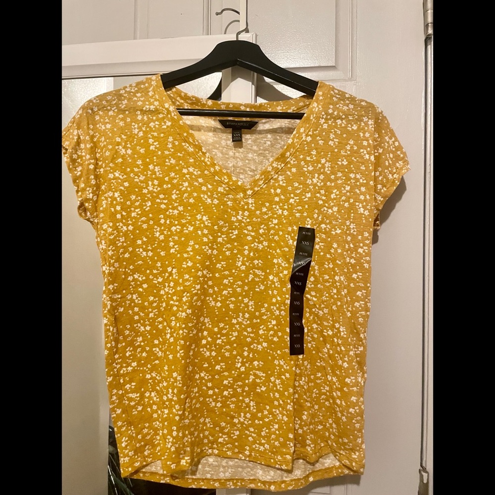 🌻2XHP🌻NWT Banana Republic XXSP Facto Yellow Floral Linen Blend ShortSleeve Shirt